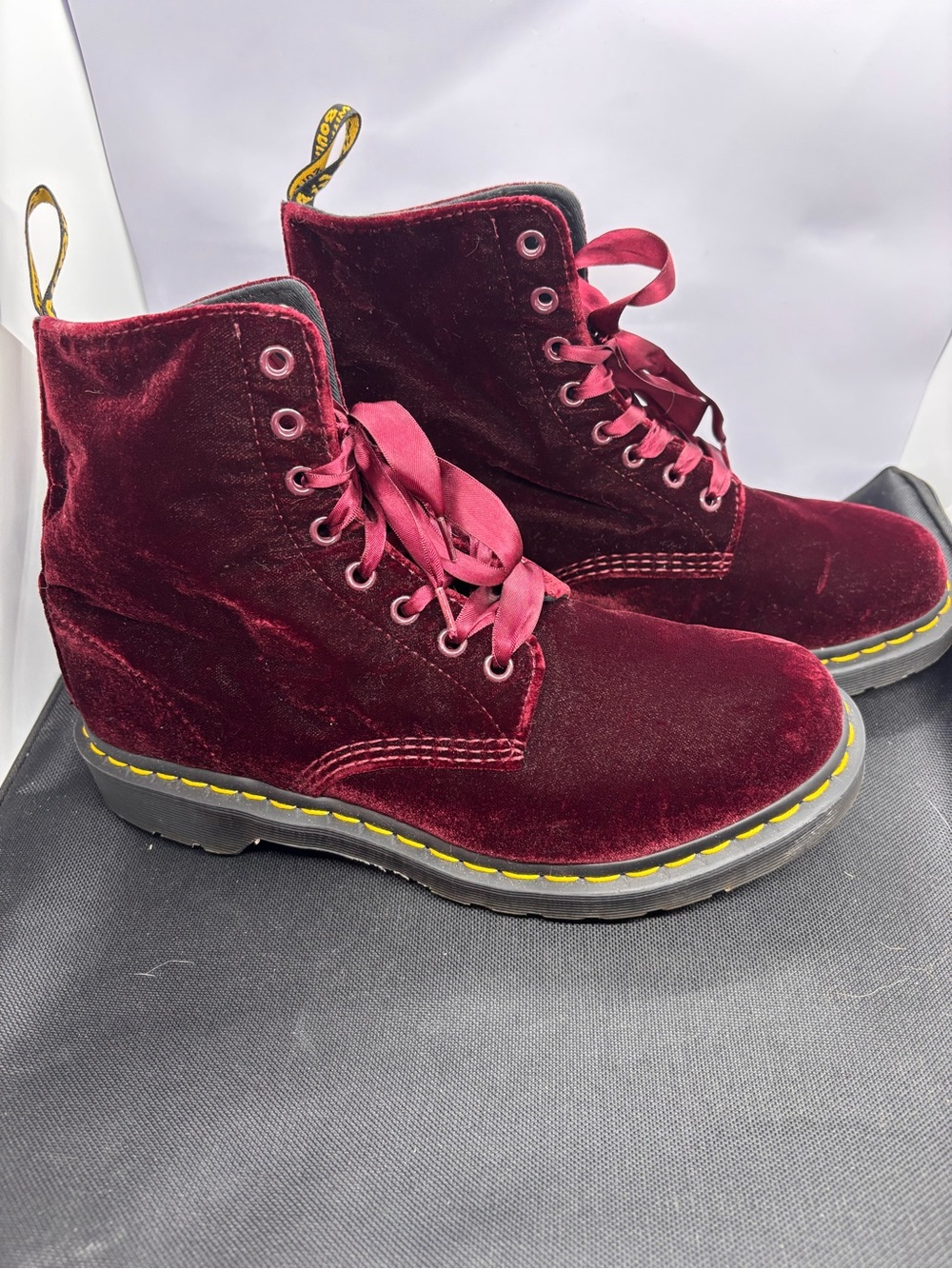 Dr. Martens Women's Burgundy Velvet Lace-Up Combat Style Boots